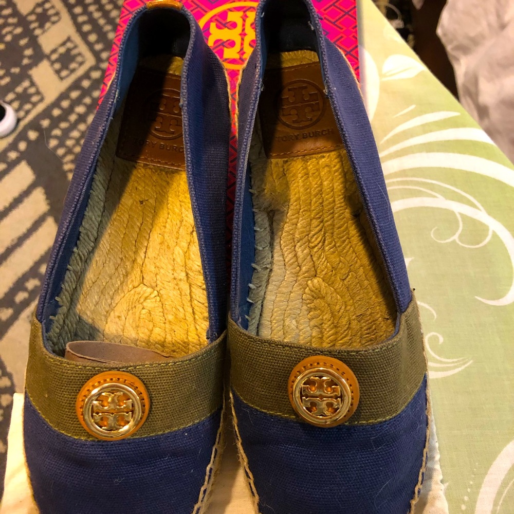 Good condition.  With box and shoe bags. Tori Burch Espadrilles.